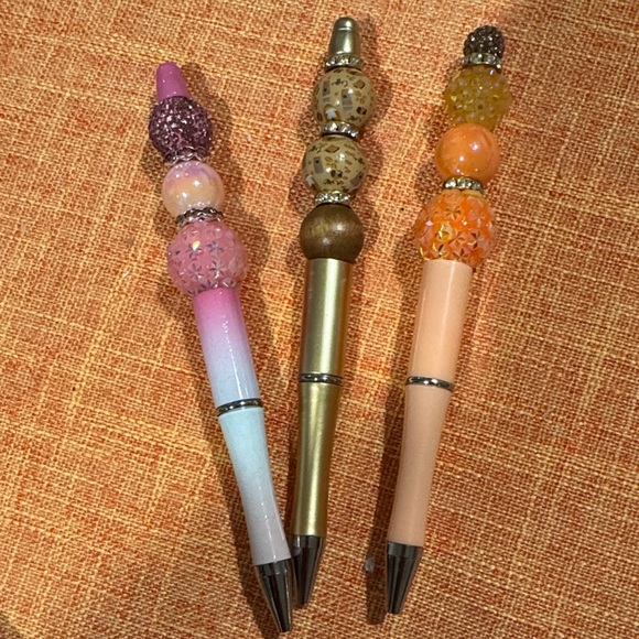 Other - Set of Three Beaded Pens in Pink, Gold, and Orange